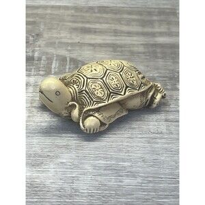 Carved Japanese Netsuke Double Sided Japanese God and Turtle Vintage